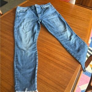 Mother Raw-Hem Straight-Leg Blue Denim Jeans